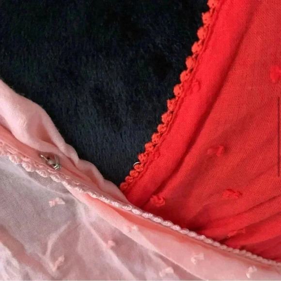 Anthropologie x FARM Rio Wrap Shirt Women's Small Blouse Top Swiss Dot Pink Red - Picture 4 of 7